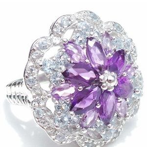 NWT Amethyst, Sky Blue & White Topaz Ring